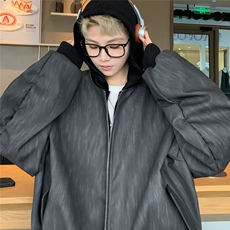 JK8539-P772025新款重磅设计假两件连帽皮衣外套男美式复古工装，男装皮衣，电商B323A
