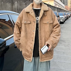 新款冬季美式复古羊羔绒棉衣男潮牌街头宽松情侣外套L2766-P90，男装棉衣，星座1008