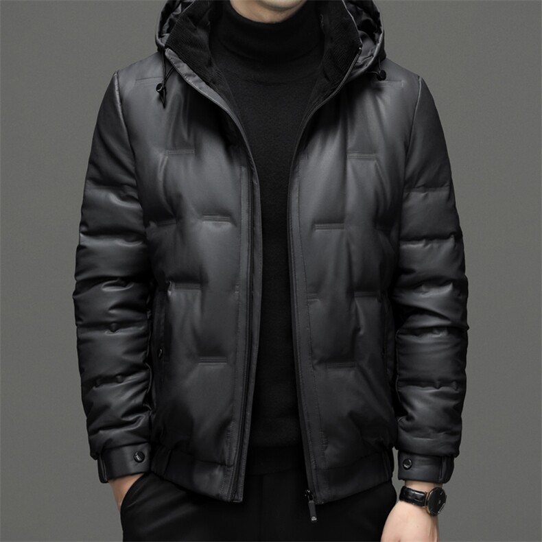 加大码冬季男士白鸭绒皮羽绒服品质休闲连帽加绒保暖商务简约男装,男装羽绒服,钱塘6003（原4033）