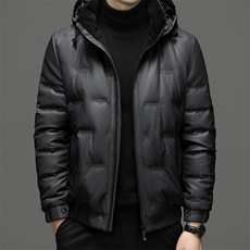 加大码冬季男士白鸭绒皮羽绒服品质休闲连帽加绒保暖商务简约男装，男装羽绒服，钱塘6003（原4033）