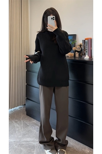 美式秋冬老钱风呢料休闲裤男通勤百搭厚款直筒长裤潮K3662-特P42图片