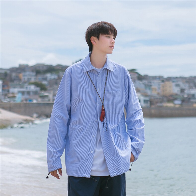 春季新款长袖条纹衬衣夹克外套，男装衬衫，四季星座518-2