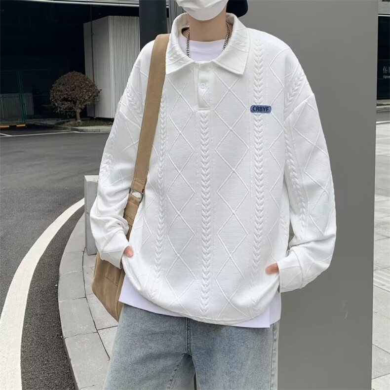 POLO衫男韩版潮流菱形暗纹痞子帅气2023春秋新款insT恤WB057-P35图片