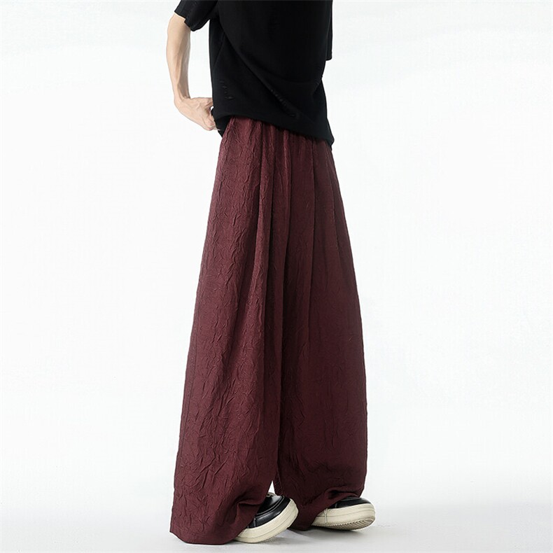 8XL-M高级感冰丝裤男诧寂风定制手工乱褶宽松阔腿拖地裤男K9152,男装休闲裤,电商D206-1