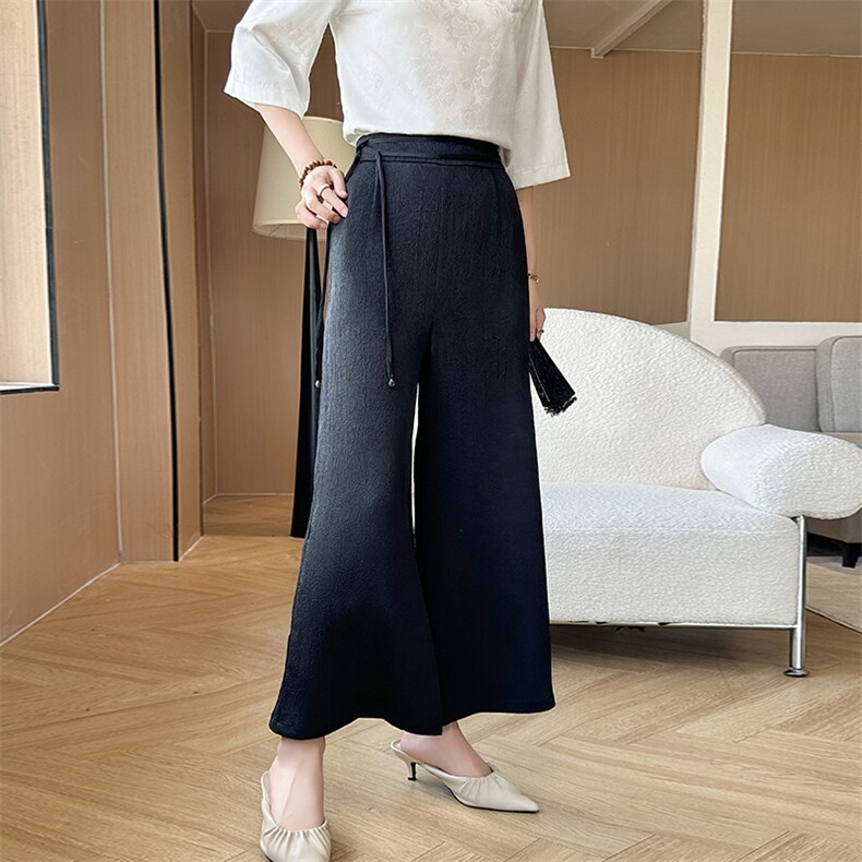 新中式真丝阔腿裤女夏季高腰宽松显瘦裤子,女装休闲裤,温伦斯特羊绒