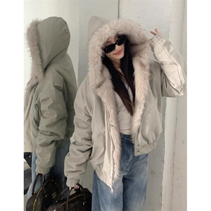 连帽毛领棉服男冬季重磅帆布宽松加厚毛绒夹克外套M6104