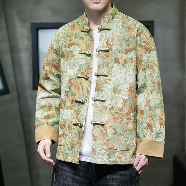 新品风油画提花盘扣立领修身夹克中式情侣长袖单排扣外套JK93,男装夹克,星座305A（原312A-1）