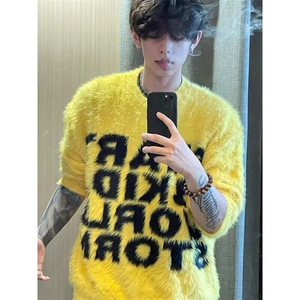 【有货】D8848-P58美式水貂毛慵懒风毛衣情侣宽松潮牌针织上衣男图片