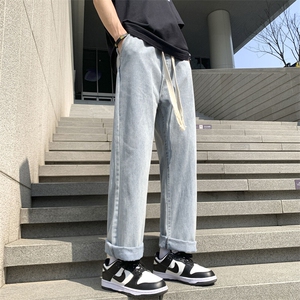 阔腿牛仔裤男款春季宽松直筒高街水洗做旧裤子NK026-p43主推外贸图片