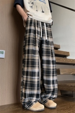 特批P25无差价夏季复古美式格子直筒阔腿裤男宽松拖地休闲裤K5767，男装休闲裤，电商A001-1