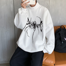 加绒加厚高领卫衣蜘蛛印花落肩袖情侣款打底衫男XZ514-2-G86-P48，男装T恤，星座514-2(原B239)