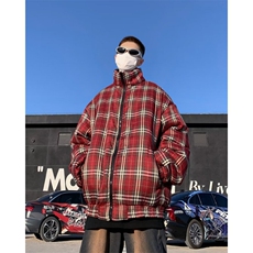 双面秋冬美式复古条纹格子两面穿棉服男面包服棉衣外套W3343-P89，男装棉衣，星座1109-3