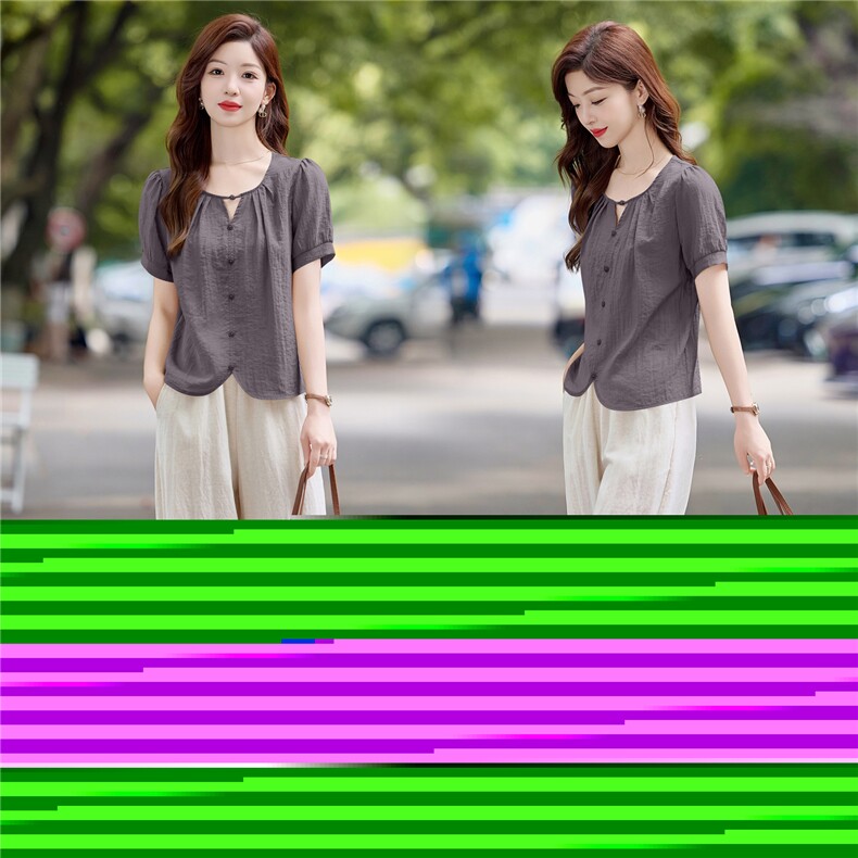 夏季时尚薄套装女2025新款宽松大码短袖衬衫上衣休闲阔腿裤两件套,女装套装/套裙,依万里