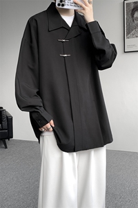 8XL-M 风新中式黑色翻领长袖衬衫男秋季休闲衬衣痞帅CS537P58图片