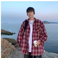 格子衬衫外套男秋季设计感ins潮长袖衬衣春秋港风日系高级感痞帅，男装衬衫，星座1210-1