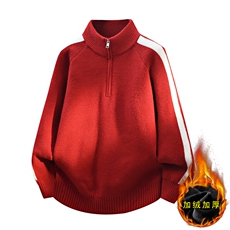 MY7233加绒-TP65加绒半拉链新款针织衫男慵懒风长袖套头毛衣外套，男装针织衫/毛衣，电商A320