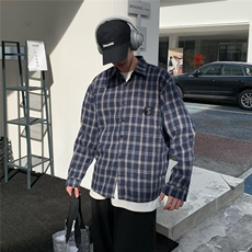 2025秋新款复古格子长袖衬衫男女情侣休闲尖领衬衣CS19P，男装衬衫，星座1108