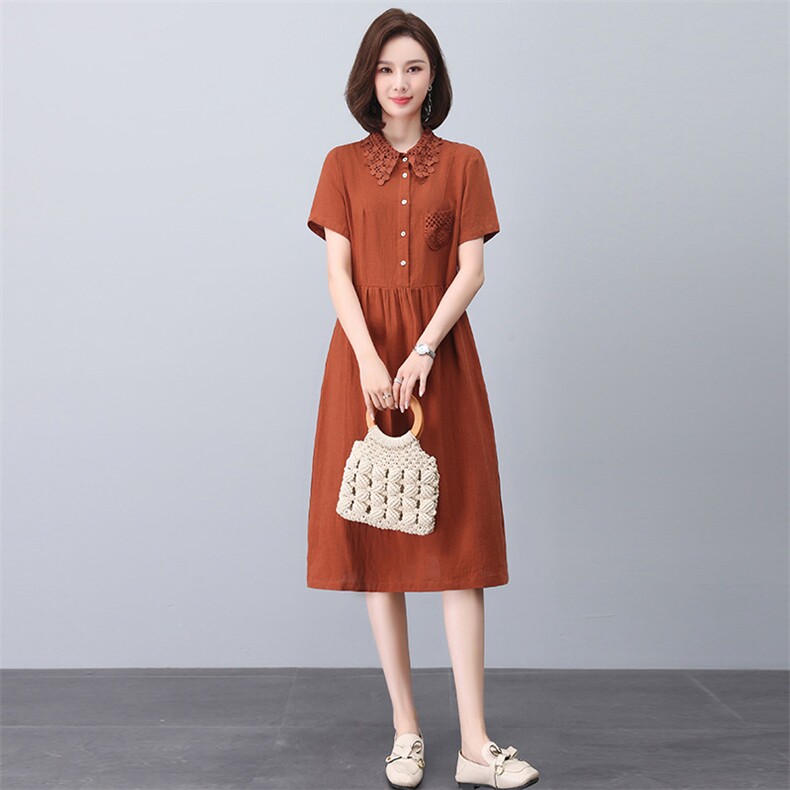 棉麻连衣裙女夏季2023年新款时尚中长款休闲气质连衣裙,女装连衣裙,玛其路