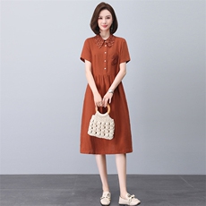 棉麻连衣裙女夏季2023年新款时尚中长款休闲气质连衣裙，女装连衣裙，玛其路