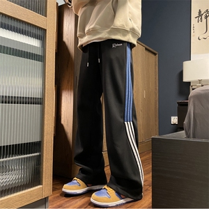 INS冬季新款加绒加厚保暖条纹宽松休闲卫裤B313-K842JR-特p45控88图片