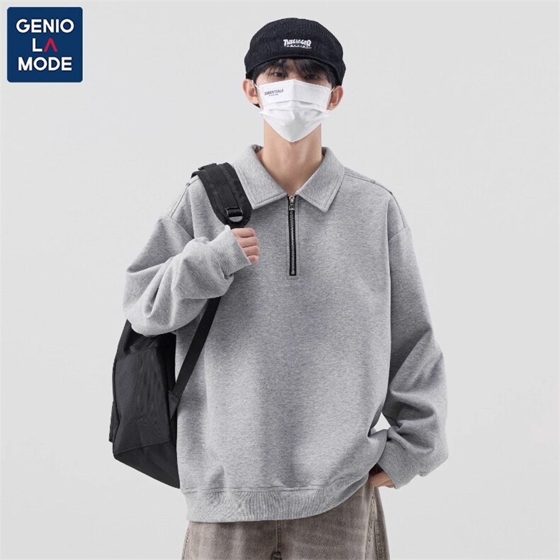 GENIOLAMODE金属扣装饰半拉链卫衣男秋季高街设计感美式潮牌外套,男装卫衣,星座208-5