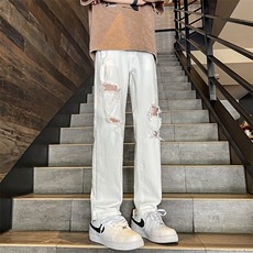 美式街头高街vibe破洞牛仔裤男款潮牌宽松直筒长裤潮10911-p40，男装牛仔裤，星座1008