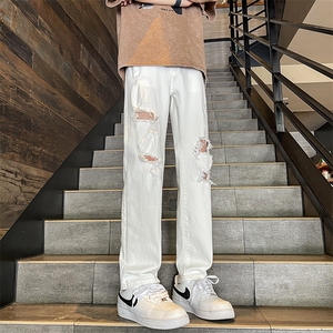 美式街头高街vibe破洞牛仔裤男款潮牌宽松直筒长裤潮10911-p40图片