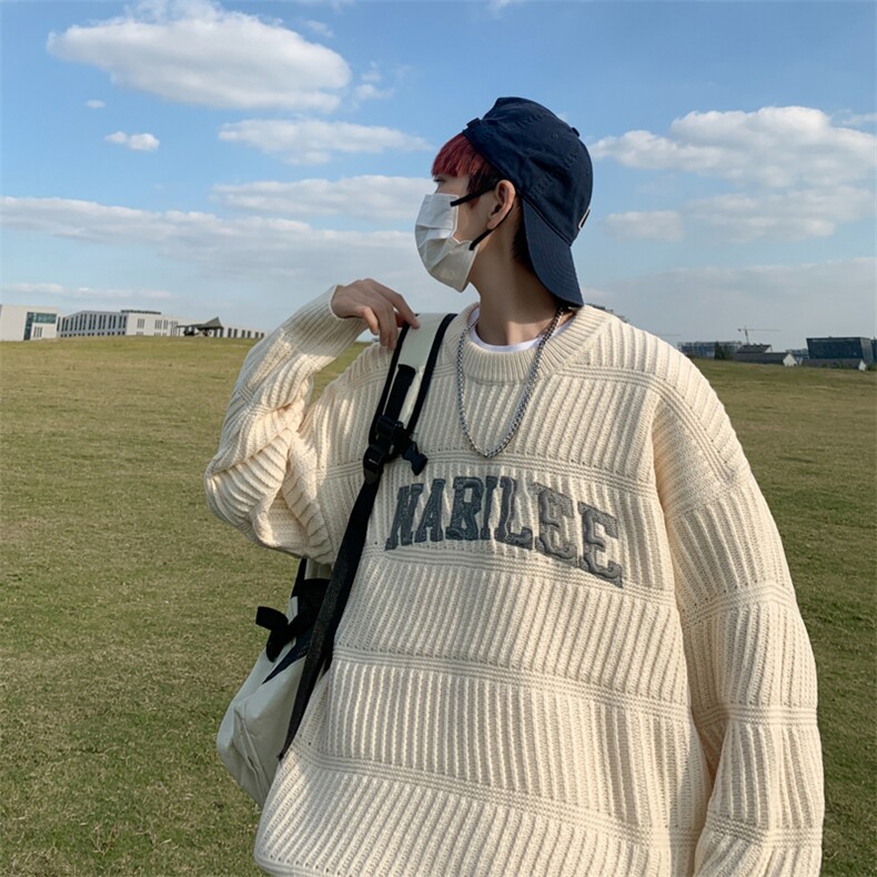 美式复古圆领套头情侣毛衣潮牌宽松休闲针织衫MY0727-P48,男装针织衫/毛衣,星座308B-1