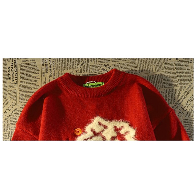 1506-1/MC301/P49冬新港风龙年本命年大红色毛衣男女同款针织衫图片