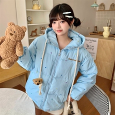 文文不乖原创可爱波点立领棉服设计感小熊宽松冬季棉衣女面包服，男装棉衣，星座1210-1