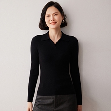 秋冬新款洋气时尚百搭显瘦女款POLO领35%山羊绒衫，女装羊绒衫，艾巧羊绒