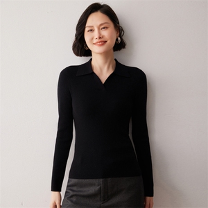 秋冬新款洋气时尚百搭显瘦女款POLO领35%山羊绒衫图片