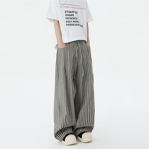 美式竖条纹休闲裤男拼色慵懒风学生帅气宽松直筒运动裤TM6603 P63图片