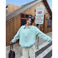 WT99-P71外套春秋季2025新款宽松美式ins潮流翻领拉链女生开衫，女装短外套，电商B323A