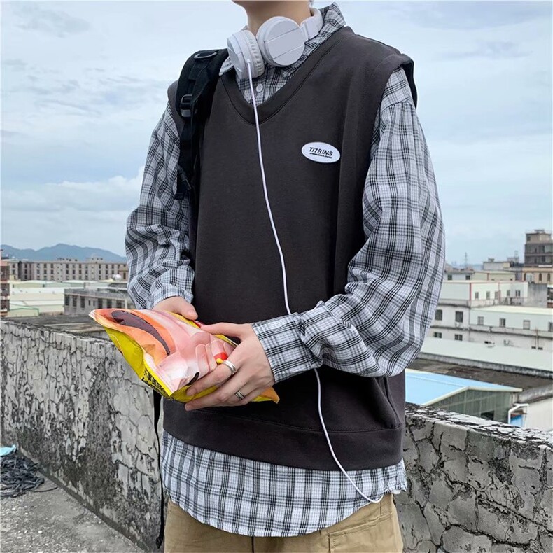 假两件卫衣男潮牌ins港风衬衫领上衣韩版宽松百搭外套wy226-p40图片