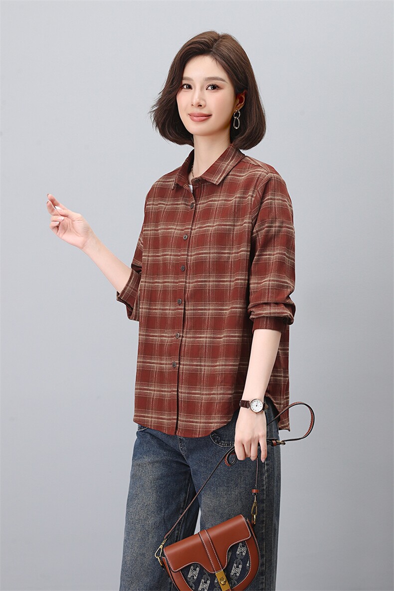 时尚格子加厚衬衫女长袖上衣宽松显瘦衬衣,女装衬衫,3200格调