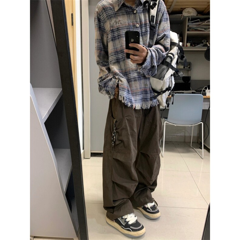 美式复古格子衬衫女长袖开衫cleanfit外套宽松情侣上衣潮B320-P55,男装衬衫,星座1007（原301D）