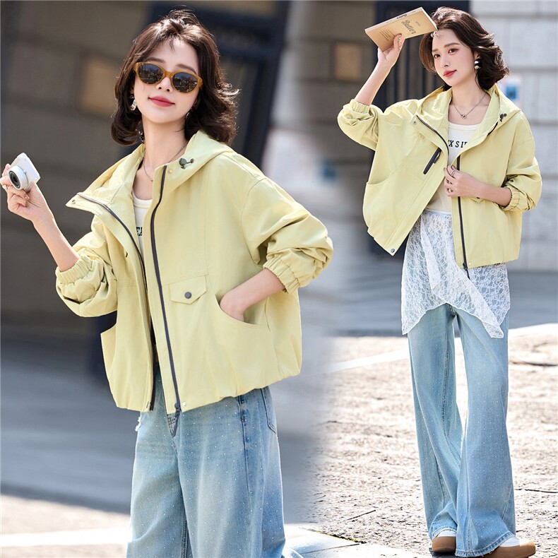 2026春季新品简约时尚休闲连帽女装短外套，女装短外套，美沁