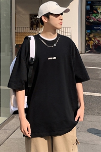 得物抖音 40支双纱高品质港风圆领半袖纯棉短袖T恤男女 T7201-P45图片