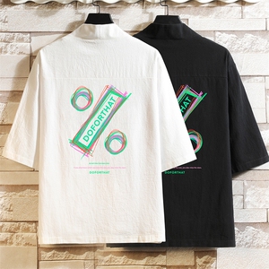 HF59171-P40风汉服男开衫外套七分袖道袍 砖墙挂拍图片