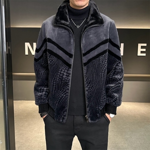 冬季男士时尚加厚仿皮草保暖爸爸装商务夹克外套ZX8960-P245图片