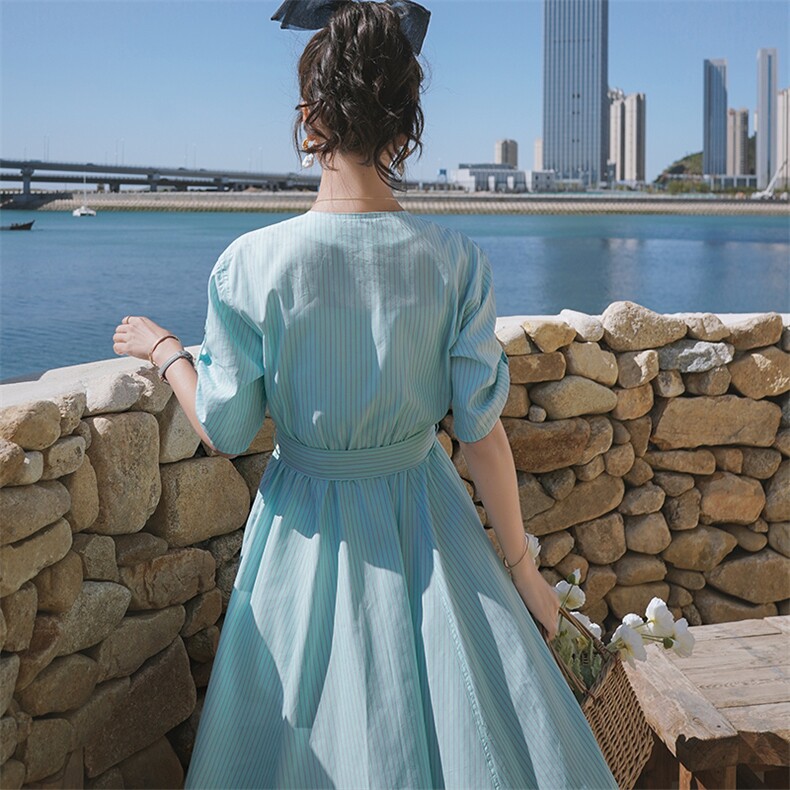 2021夏季新款法式复古收腰气质仙女连衣裙012-Q202,女装连衣裙,金十上