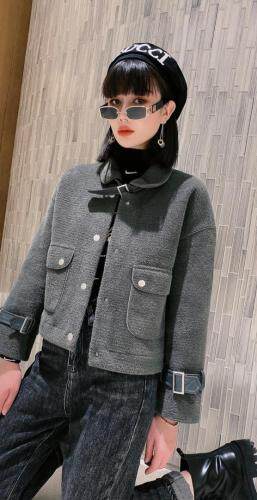 时尚洋气翻领机车短外套夹克外套，女装短外套，茗格拉