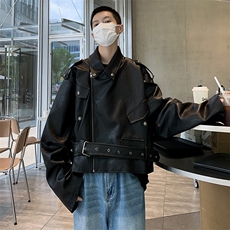 重工秋款男皮衣休闲短款夹克工装皮带机车铆钉休闲外套JK150P100，男装夹克，星座1013-1
