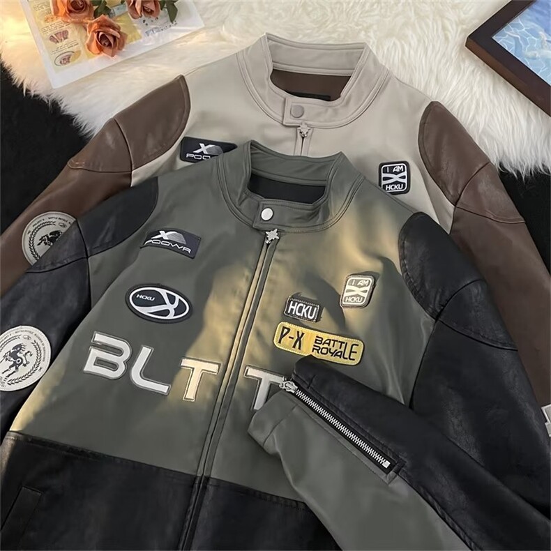 皮衣夹克男美式高街帅机车服个性2023秋冬季新款ins外套W5061-P82,男装皮衣,星座412-3
