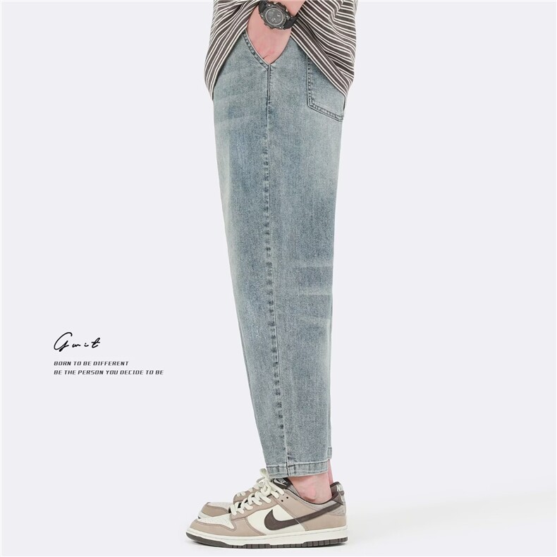 2026春秋港风水洗浅色直筒牛仔裤修身百搭纯色潮显瘦九分长裤男，男装牛仔裤，星座715-4