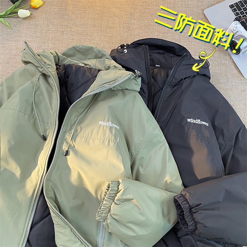 冬季保暖加绒加厚棉衣纯色连帽棉服港风冲锋衣外套男装JK2800P95图片