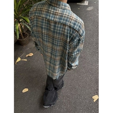 蓝色格子衬衫男美式复古格纹长袖衬衣痞帅休闲外套C2250，男装衬衫，星座1116A（原606A-3）