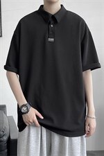 港风夏季新款简约polo衫棉麻宽松翻领短袖A177/T555，男装T恤，电商A177