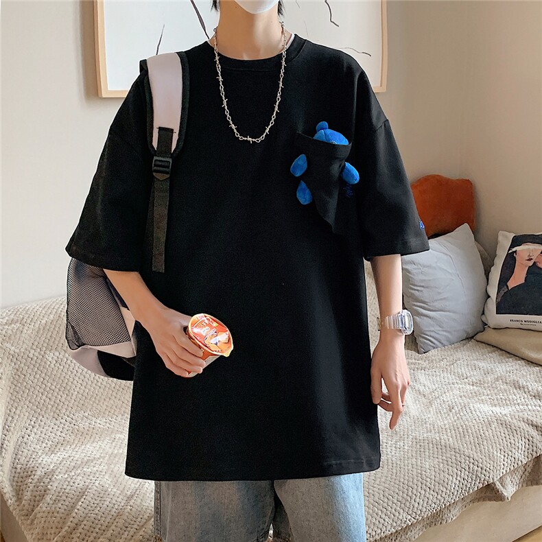 1港风休闲运动情侣大码M-5XL嘻哈网红小熊圆领短袖DT7745P55控78，男装T恤，星座226-2